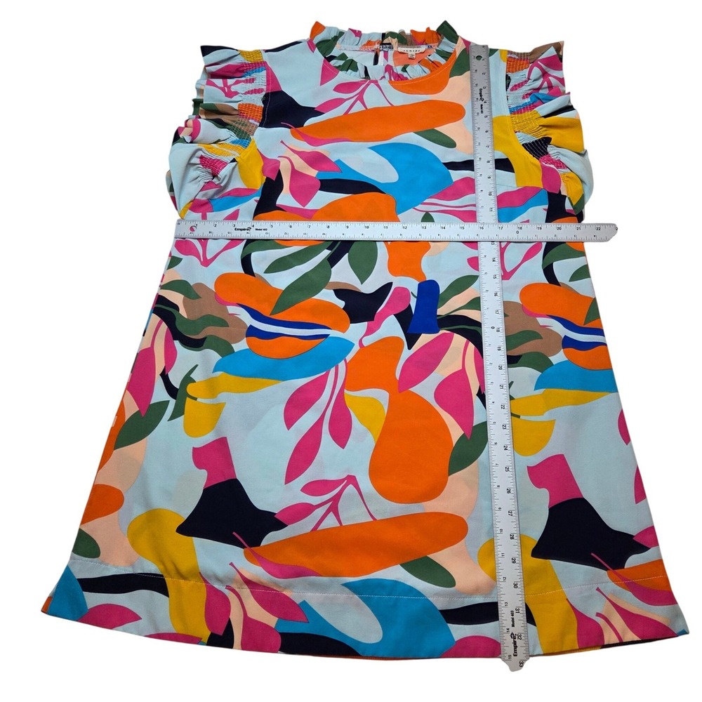 Jodifl Abstract Botanical Print Ruffle Neck Shift Mini Dress Large Multi Color - Picture 5 of 11